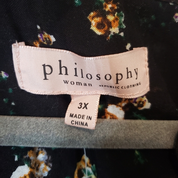 Philosophy Woman Viscose Floral Print Blouse Black Yellow White Size 3X - Picture 3 of 16
